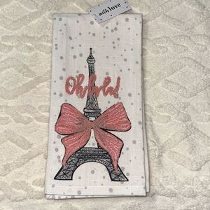 with LOVE Pink Ivory Black Metallic PARIS Eiffel Tower Cotton Kitchen Towel Set